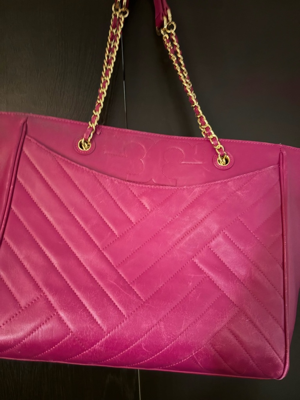 Tory Burch Fuchsia Quilted Chain-Handle Tote